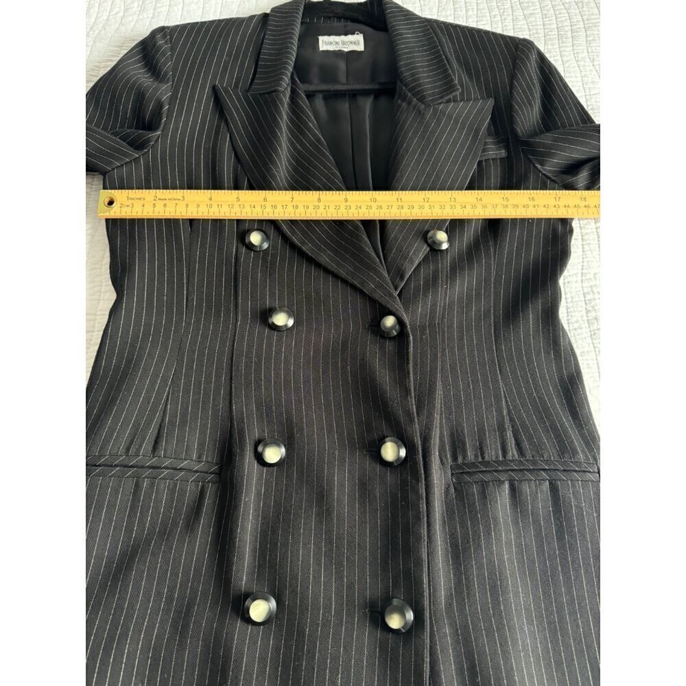 VTG Francine Browner Double Breasted Coat Dress SZ M? Black Pin-Striped 90s - Picture 8 of 8
